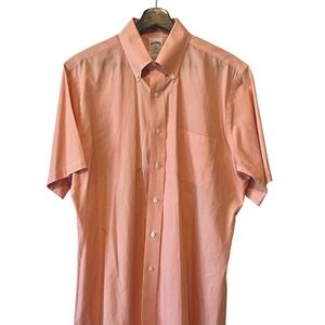 Brooks Brothers 346 Mens 16 Slim Fit Short Sleeve Button Down Shirt Peach Stripe